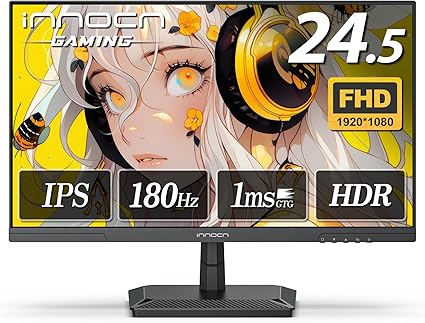 INNOCN ゲーミングモニター 24.5インチ 180Hz フルHD IPSパネル 1ms応答速度 HDMI2.0/DP1.4 AdaptiveSync対応 傾き調整 非光沢ディスプレイ VESA 100*100mm (HDMIケーブル付き) 25G2G （スピーカない）