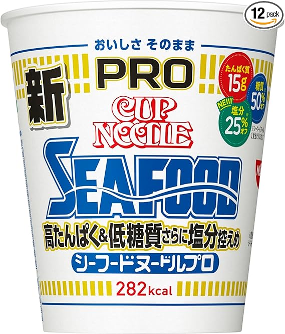 Cup Noodles カップヌードルPRO シーフードヌードル 高たんぱく&低糖質さらに塩分控えめ [おいしさそのまま] 日清食品 カップ麺 食物繊維 1食あたり282kcal 78g×12個