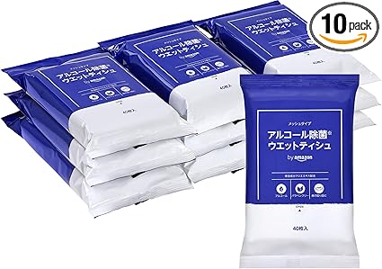 by Amazon アルコール 除菌 ウェットティッシュ 400枚(40枚×10パック) 無香料 除菌 保湿成分アロエエキス配合
