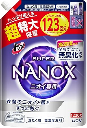 【大容量】 トップ ナノックス(NANOX) トップ スーパーナノックス ニオイ専用 プレミアム抗菌処方 部屋干し 洗剤 蛍光剤無配合 洗濯洗剤 液体 詰め替え 超特大1230g