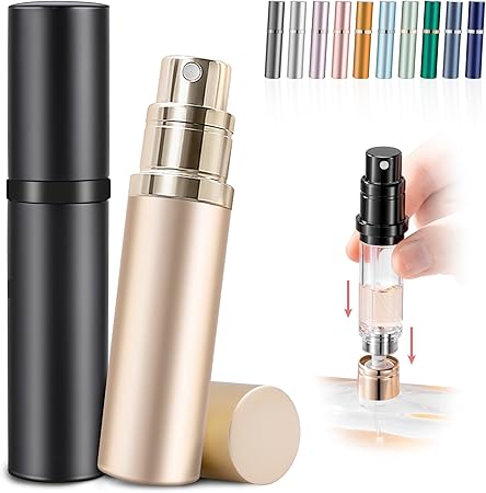 アトマイザー 【anan掲載・21カラー展開・ワンタッチ補充・持ち運び便利】 香水 アトマイザー 持ち運び 漏れない 詰め替え ボトル 5ml 底部充填 小分け ミニ 持ち歩きボトル 入れ替え 携帯 回転 香水用 容器 男女兼用 (シャンパン)