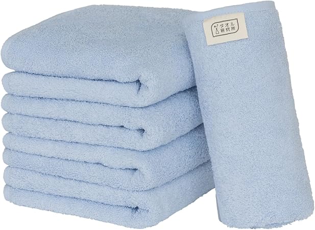 【Amazon.co.jp限定】タオル研究所 [毎日シンプル] #001 フェイスタオル パールブルー 5枚セット スタンダードタイプ 中厚手 毛羽落ち少ない 高速吸水 耐久性 綿100% 405GSM JapanTechnology