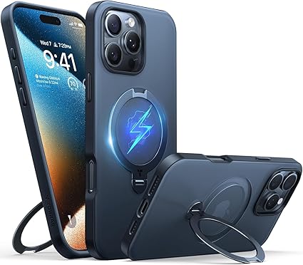 【カチッ！2025新開発・安定性】TORRAS iPhone 16 Pro Max 用 ケース ゼンマイ式スタンド 縦横両対応 リング マグネット搭載 MagSafe対応 ワイヤレス充電対応 米軍MIL規格耐衝撃 指紋防止 黄変防止 マグセーフ対応 6.9インチ いphone16pro max 用 ケース「Ostand Spin」ブラック