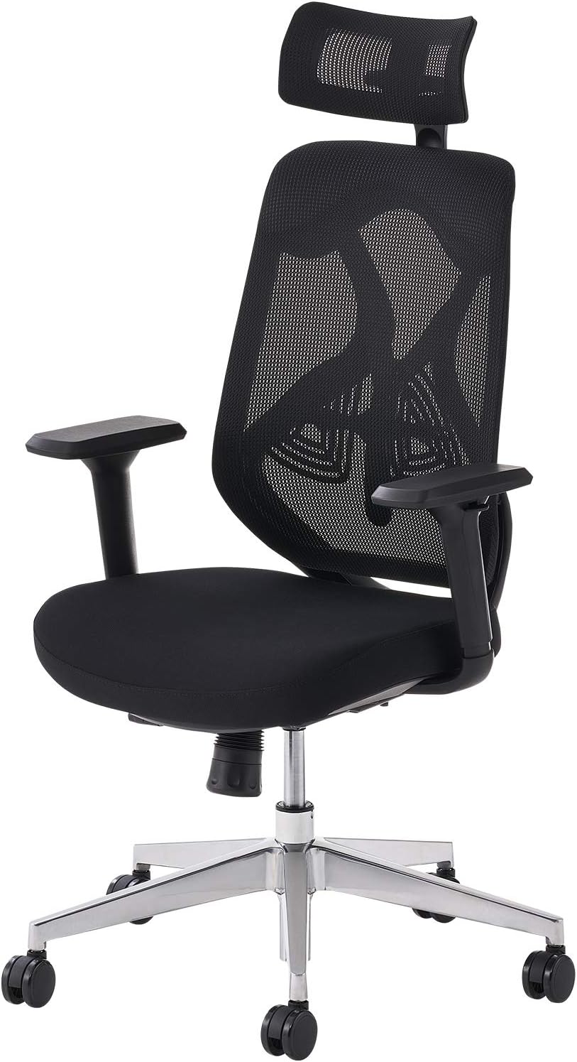 オフィスコム オフィスチェア YS-1 ハイバック 可動肘 ブラック (背メッシュ/座クロス) ヘッドレスト ランバーサポート スライド座面 OC-CHFB-NY03-AH-MBK2