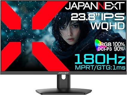 JAPANNEXT 23.8インチ IPSパネル 180Hz WQHD(2560x1440)解像度 ゲーミングモニター JN-IPS238G180Q HDMI DP HDR 1ms(GTG/MPRT) sRGB 100% PS5 120Hz 【2年保証】