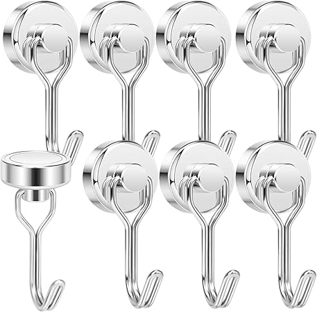 Tohoer【8個セット】 マグネットフック磁石付き ステンレス製 防錆 垂直耐荷重10㎏ 直径20mm キッチン オフィス お風呂 壁掛け(シルバー)