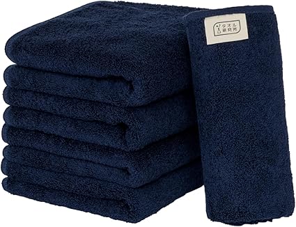 【Amazon.co.jp限定】タオル研究所 [毎日シンプル] #001 フェイスタオル スペースネイビー 5枚セット スタンダードタイプ 中厚手 毛羽落ち少ない 高速吸水 耐久性 綿100% 405GSM JapanTechnology