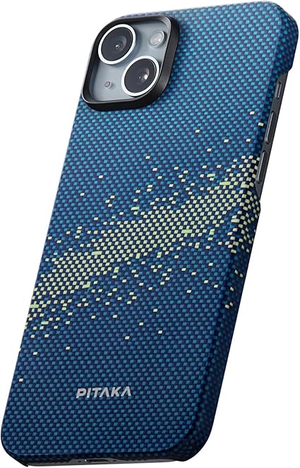 「PITAKA」 iPhone 15 Plus用 ケース アラミド繊維製 MagSafe対応 超極薄・超軽量 カーボン風 ワイヤレス充電対応 ミニマリスト シンプル デザイン (1500D 星）