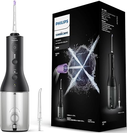 フィリップス ジェットウォッシャー ソニッケアー コードレスパワーフロッサー3000 口腔洗浄器 (X型水流ジェットウォッシャー) HX3826/23 ブラック 【Amazon.co.jp限定】