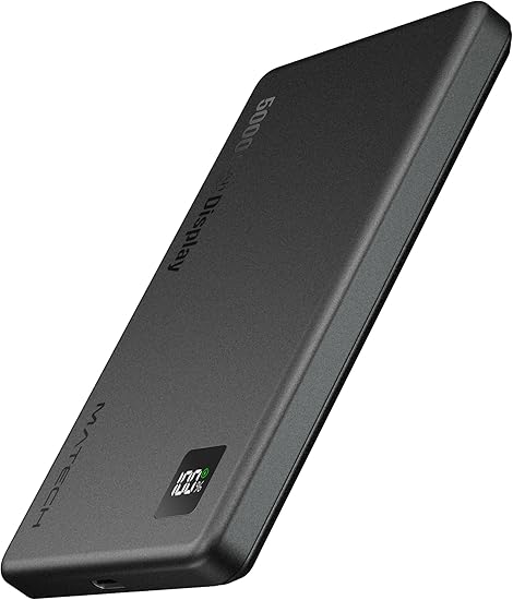 MATECH(マテック)® モバイルバッテリー マグセーフ 超薄型 小型 軽量 5000mAh【史上最薄8.6mm/アップグレード版 ディスプレイ付/MagSafe対応マグネット式/最大出力15W ワイヤレス/タイプC PD22W/iPhone12~16対応】(MagOn Display 5000 ブラック)