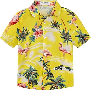 [LittleSpring] アロハシャツ キッズ 半袖 シャツ 柄プリント ハワイアン 子供服 男の子