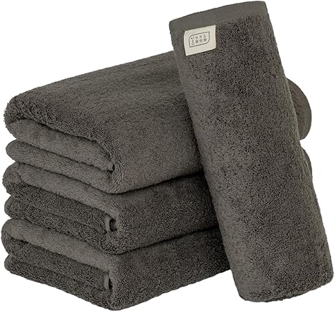 【Amazon.co.jp限定】タオル研究所 [ボリュームリッチ] #003 バスタオル チャコールグレー 4枚セット ホテル仕様 厚手 ふかふか ボリューム 高速吸水 耐久性 綿100% 480GSM JapanTechnology
