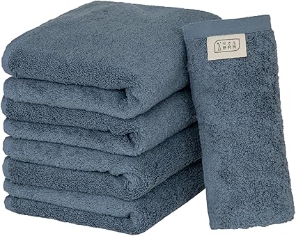 【Amazon.co.jp限定】タオル研究所 [ボリュームリッチ] #003 フェイスタオル スモーキーブルー 5枚セット ホテル仕様 厚手 ふかふか ボリューム 高速吸水 耐久性 綿100% 480GSM JapanTechnology