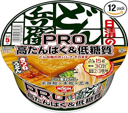 どん兵衛PRO きつねうどん 高たんぱく＆低糖質＆食物繊維2/3日分 [三つ重ねだし 宗田鰹×本鰹×昆布] 日清食品 カップ麺 86g ×12個