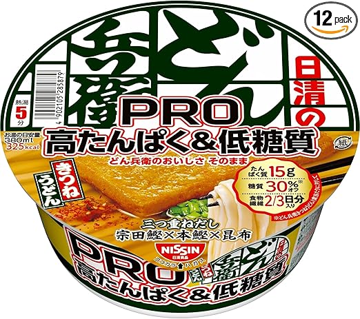 どん兵衛PRO きつねうどん 高たんぱく＆低糖質＆食物繊維2/3日分 [三つ重ねだし 宗田鰹×本鰹×昆布] 日清食品 カップ麺 86g ×12個