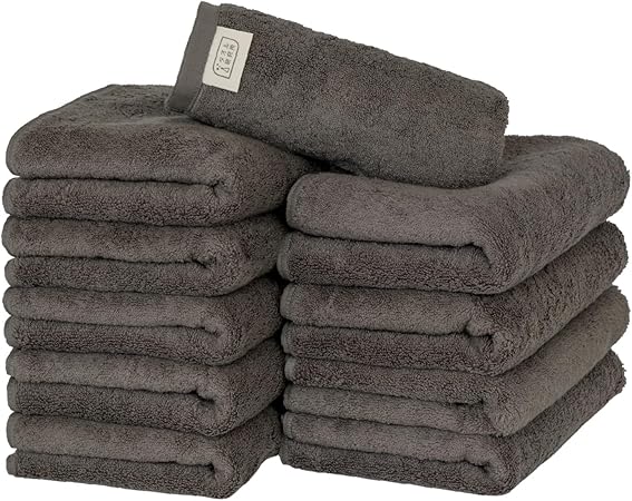 【Amazon.co.jp限定】タオル研究所 [ボリュームリッチ] #003 フェイスタオル チャコールグレー 10枚セット ホテル仕様 厚手 ふかふか ボリューム 高速吸水 耐久性 綿100% 480GSM JapanTechnology