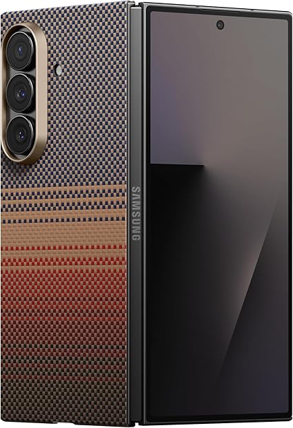 【極薄極軽量】PITAKA Galaxy Z Fold7 ケース Magsafe対応 背面カバー ワイヤレス充電対応 アラミド繊維製 MagEZ Case6 薄型 超軽量 耐衝撃 カーボン風 ミニマリスト シンプル(Sunset)