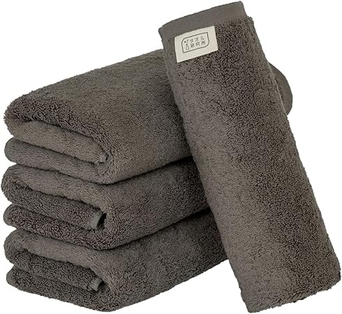 【Amazon.co.jp限定】タオル研究所 [ボリュームリッチ] #003 ビッグフェイスタオル チャコールグレー 4枚セット ホテル仕様 厚手 ふかふか ボリューム 高速吸水 耐久性 綿100% 480GSM JapanTechnology