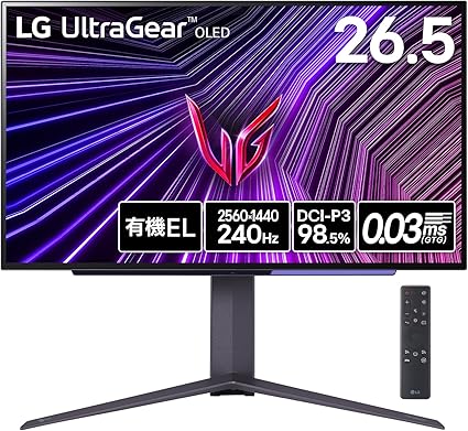 【VGP 2025 金賞】LG ゲーミング モニター UltraGear OLED 27GS95QE-B 26.5インチ/WQHD(2560×1440)@240Hz/有機EL/0.03ms(GTG)/DisplayHDR True Black 400/VRR(可変リフレッシュレート)/ハードウェアキャリブレーション/HDMI×2、DisplayPort