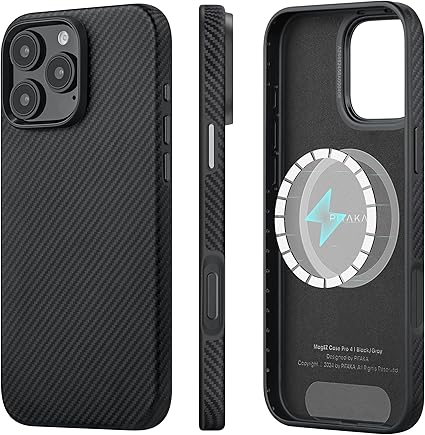 「PITAKA」iPhone 16 Pro Max用 ケース 軍用グレード保護ケース 耐衝撃 全面保護 MagSafe対応 アラミド繊維製 傷防止 ワイヤレス充電対応 おしゃれ 6.9インチ (黒/グレー）