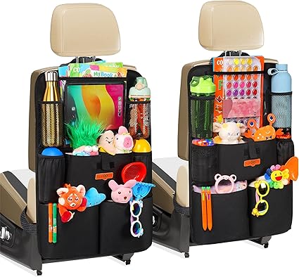 SURDOCA シートバックポケット 車 収納ポケット 後部座席収納バッグ ベビー用品 子供用品 車内収納袋 助手席収納ボックス 11インチtablet収納可能 荷物入れ 防汚 (ブラック, 2枚)
