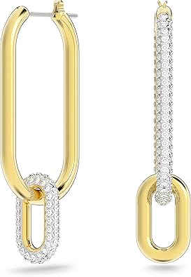 【スワロフスキー】Time フープピアス, アシンメトリーデザイン, ホワイト, ミックスメタル仕上げ[正規輸入品]