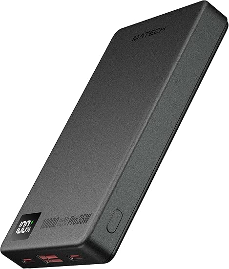 MATECH(マテック)® モバイルバッテリー マグセーフ 薄型 小型 軽量 PD 35W,30W対応(史上最薄サイズ14.4mm, 10000mAh)【ディスプレイ表示付/MagSafe対応マグネット式/最大出力15W ワイヤレス/タイプC ポート入出力/iPhone12~16対応】(MagOn Pro 10000 35W,ブラック)