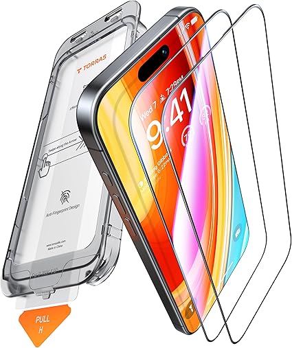 「隅々まで全面保護・米軍MIL規格」TORRAS iPhone 16 ProMax専用ガラスフィルム 防指紋 サラサラ 強化極細縁 9H越え 宇宙航空材料 2枚 ガイド枠 6.9インチ アイフォン16 Pro Max用 保護フィルム GlassGo Air