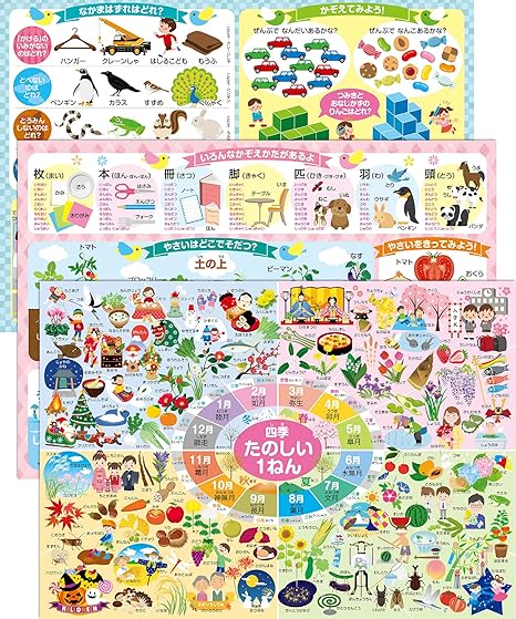 お風呂の学校 小学校 お受験対策 知育 学習 お風呂ポスター 3枚セット 日本製(季節の花・食べ物・行事・ものの数え方・二十四節気・マナー違反などを網羅) 小学校受験 B3サイズ 防水