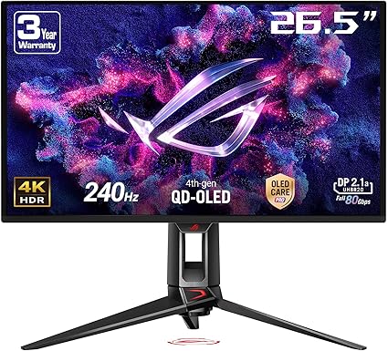 ASUS 有機EL 4K ゲーミングモニター ROG Swift OLED PG27UCDM 27インチ / 4K 第4世代量子ドット有機ELパネル / 240Hz / 0.03ms / OLED Anti-Flicker/G-SYNC対応/VESA DisplayHDR 400 True Black/DisplayPort 2.1a UHBR20 / USB-C/HDMI 2.1