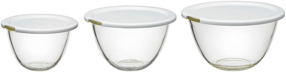 HARIO(ハリオ) レンジフタ付き 耐熱ガラス製 ボウル 3個セット 900ml 1500ml 2200ml BUONO kitchen マルチ ボール クリア 日本製 MXPF-4904-W
