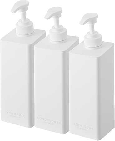 山崎実業(Yamazaki) たっぷり洗剤が出る マグネット ディスペンサー tower シャンプー コンディショナー ボディソープ 【3本セット】 浮かせる収納 詰め替えボトル ホワイト 1532 1534 1536