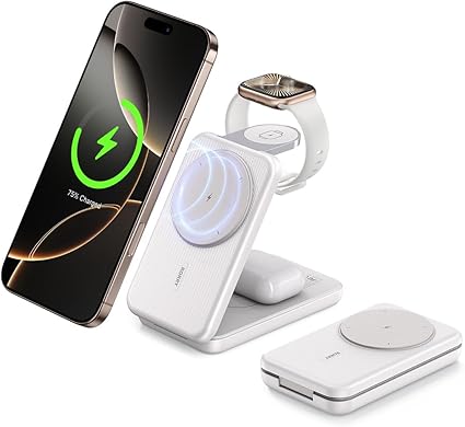 RORRY【業界初両用 ワイヤレス充電器とモバイルバッテリー両立 4in1magsafe充電器】アップルウォッチ充電器 10000mAh 大容量 モバイルバッテリー マグセーフ対応 iphone apple watch airpods 同時充電 折りたたみ式 充電スタンド パススルー充電 iPhone 16/15/14/13/12/iWatch Ultra2/S10/9/8/7/SEなどに対応