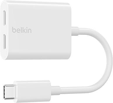 Belkin 2 in 1 USB-Cデュアルアダプター オーディオ&充電対応 USB-C PD60W急速充電対応 Android スマートフォン Galaxy/Xperia/Pixel/AQUOS/iPad Pro/iPad Air/iPhone 15 対応 ホワイト F7U081btWH