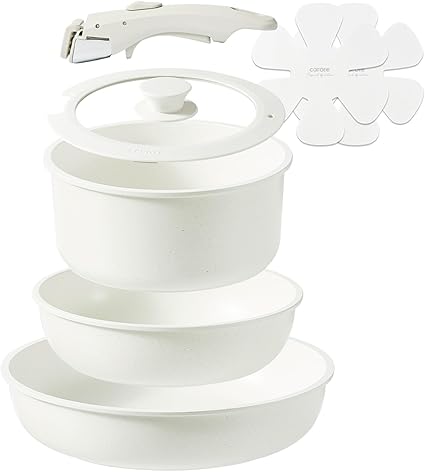 CAROTE カローテ フライパン セット 5点+2点収納マット IH·ガス火対応 PFOA PFOS フリー 5層構造 軽量 取っ手のとれる 一人暮らしセット フライパン 20cm 26cm 鍋18cm マーブルコート 鍋セット スルスルすべる くっつきにくい 新生活応援 一人暮らし お手入れが簡単 オーブン対応 一年保証 ベージュ 「アイスクリーム」シリーズ