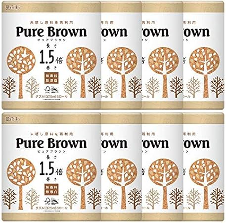 【ケース販売】トイレットペーパー ピュアブラウン ダブル 無漂白 1.5倍巻き 37.5m 8R×8パック 64ロール入 コンパクト 未晒し 丸富製紙 2763