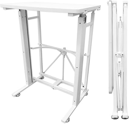 E-WIN スタンディングデスク 昇降デスク 折りたたみ キャスター付き 簡単組立 幅58cm×奥行40cm コンパクト スリム 昇降 手動 パソコンデスク オフィスワークテーブル 在宅 白 ホワイト 折りたたみテーブル SD58-WH