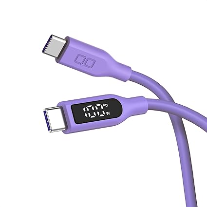 CIO 柔らかいシリコンケーブル 液晶ディスプレイ搭載 USB type-C 充電ケーブル 100W対応 iphone15 /16 タイプC usb type c to c 【液晶部に保護フィルム有】(1m, ストレート, パープル)
