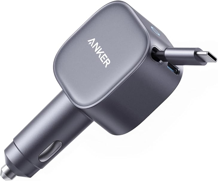 Anker Nano Car Charger (75W, Retractable USB-C Cable) for iPhone, Galaxy, Android, Smartphones, Laptops, iPads, and More Devices