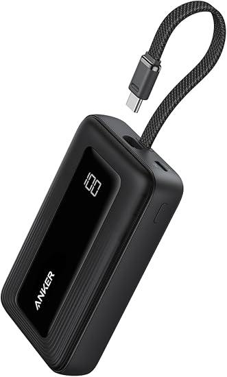 Anker Zolo Power Bank (10000mAh, 30W, Built-In USB-Cケーブル) (モバイルバッテリー 10000mAh 最大30W出力 USB-C ケーブル一体型 ディスプレイ搭載) 【PD/PowerIQ搭載/PSE技術基準適合】iPhone 16 / 15 Android iPad その他各種機器対応 (ブラック)