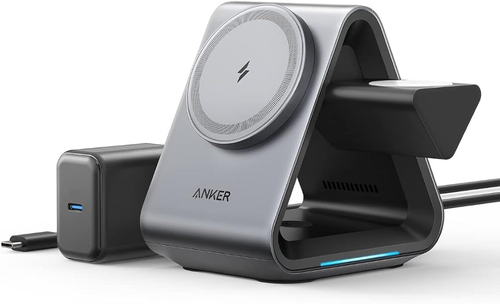 Anker 737 MagGo Charger (3-in-1 Station) (マグネット式 3-in-1 ワイヤレス充電ステーション) (USB-C急速充電器付属) 【ワイヤレス出力 (15W) / PSE技術基準適合】ワイヤレス充電器 Apple Watchホルダー付 Qi認証 Made for MagSafe認証 iPhone 14 Apple Watch 各種対応