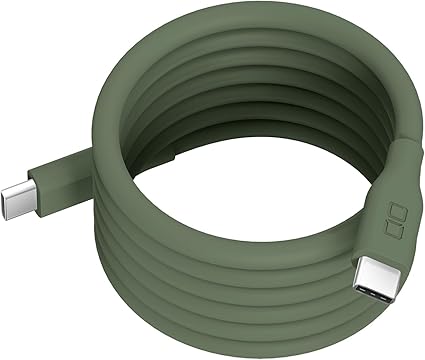 CIO 柔らかいスパイラルシリコンケーブル CtoC (Type-C/USB-C) 急速充電 磁石 マグネット吸着 充電ケーブル PD 240W データ転送 480Mbps 形状記憶 絡まりにくい (1m, 05:モスグリーン)