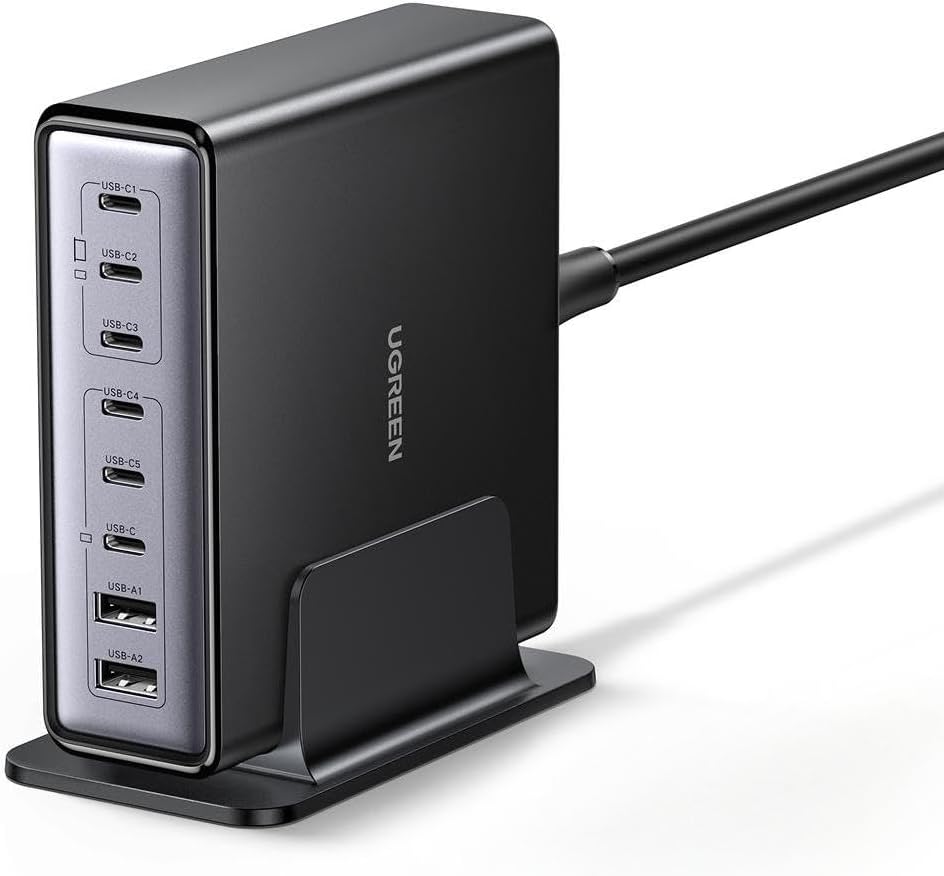 UGREEN 200W 充電器 8ポート Type-C 卓上 急速 単ポート最大100W 高出力【USB-C*6とUSB-A*2】充電保護システム PD3.0 PPS規格対応 iphone17/16/15/14/MacBook/iPad/Galaxy/Android各種 その他USB-C機器対応 PSE技術基準適合 金属製ベース付き