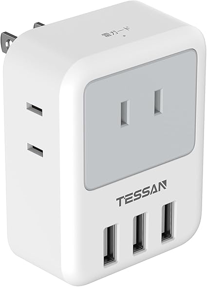 USB コンセント タップ TESSAN 電源タップ 雷ガード付 3個AC口 3つUSB-Aポート たこあしコンセント タコ足配線 日本国内使用のみ グレー