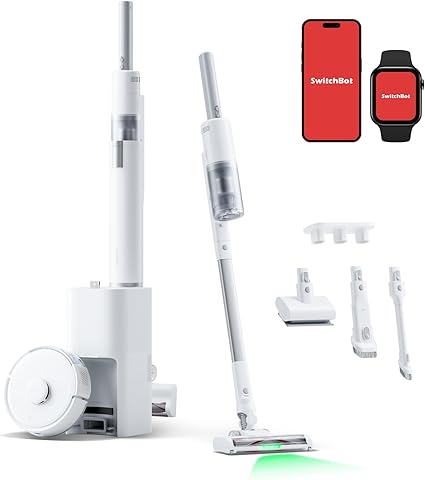 【3in1、超小型】 SwitchBot ロボット掃除機 K10+ProCombo コードレス掃除機 - 軽量 20000pa 自動ゴミ収集 使い捨てシート/水拭き/静音/置くだけで充電/障害物回避/禁止エリア/スティック/ハンディ/4種類ノズル スイッチボット Alexa 音声対応