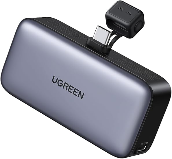 UGREEN Built-In USB-Cコネクター モバイルバッテリー 5000mAh 小型コンパクト 22.5W コードレス 軽量 USB-C一体型 LED画面残量表示/スタンド付き/PSE技術基準適合 iPhone 15 iPad Pro Galaxy Pixel その他USB-C機器対応 PB503