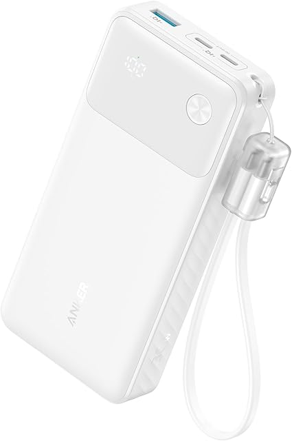 Anker Power Bank (20000mAh, 30W) (モバイルバッテリー 20000mAh 最大30W出力 USB-C & USB-C ケーブル付属 ディスプレイ搭載) 【PD/PowerIQ搭載/PSE技術基準適合】iPhone 16 / 15 Android iPad その他各種機器対応 (ホワイト)