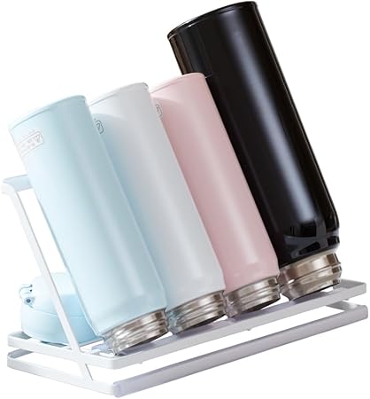 アール 水筒水切りスタンド ワッフル織抗菌吸水マット付き (滑り止めバー5本付) 安定して置けるロータイプ (マグボトル/まな板/鍋ふた など 乾かす) ボトルスタンド 水切りラック シンク横 収納ラック 棚 SRN-331-CDNW