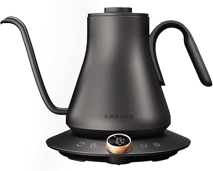 「家電批評 2023受賞 コーヒー向け電気ケトル・世界チャンピオン推奨」エペイオス(Epeios) 電気ケトル ドリップケトル 0.9L 1200W コーヒーポット 1℃単位調整/5分タイマー/保温機能/℃・℉切替/空焚き防止/PSE認証済 細口 湯沸し 湯沸かしコーヒーケトル 温度調節電気ポット ドリップポット やかん コンパクト お手入れ簡単 父の日ギフト ブラック