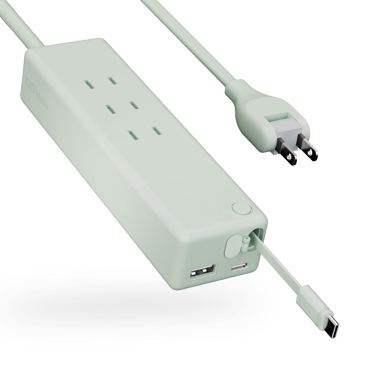 CIO Mate Tap 002 USB 延長電源タップ 3口【飛び出すUSBケーブル 】 type-C 2ポート type-A 1ポート 20W iPhone 15 16 急速充電 Android スマートフォン タブレット 延長コード 1.5m スイングプラグ (カームブルー)